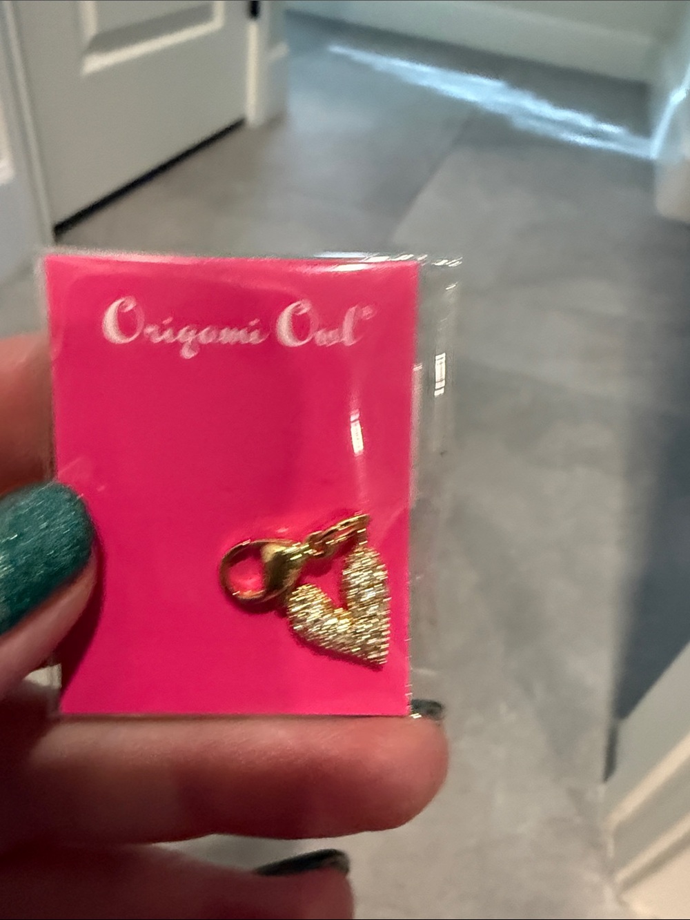 Origami Owl Pink Card with Gold Sparkling Heart Charm